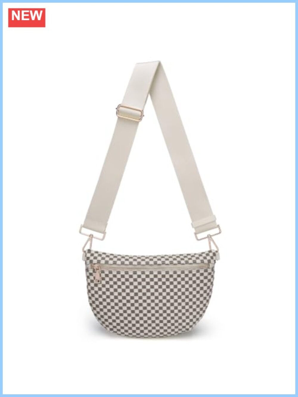 Woven Crossbody Bum Bag PU Leather Checkered Adjustable Strap